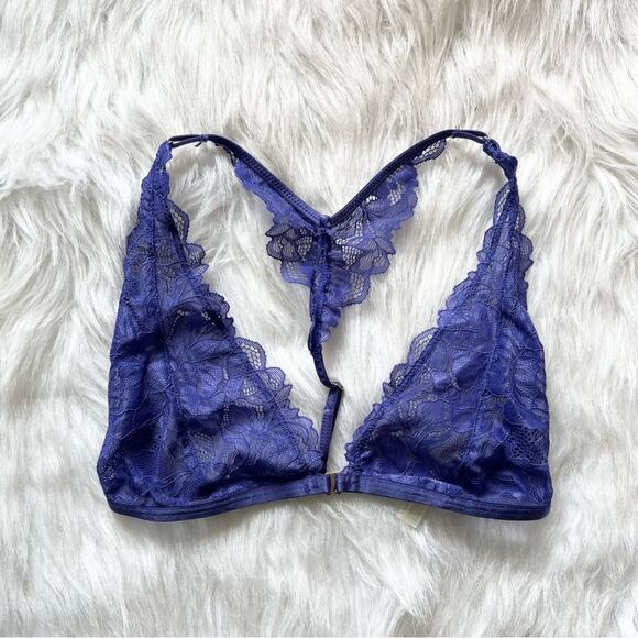 Free People Lace Bralette Size XS Blue Purple Butterfly Racerback Bra - Picture 5 of 6